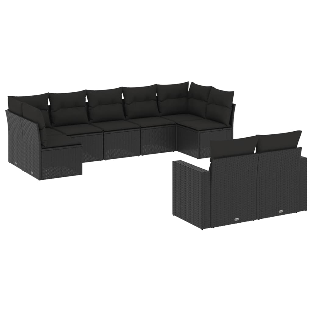 vidaXL Set mobilier de grădină cu perne, 9 piese, negru, poliratan vidaXL Set mobilier de grădină cu perne, 9 piese, negru, poliratan