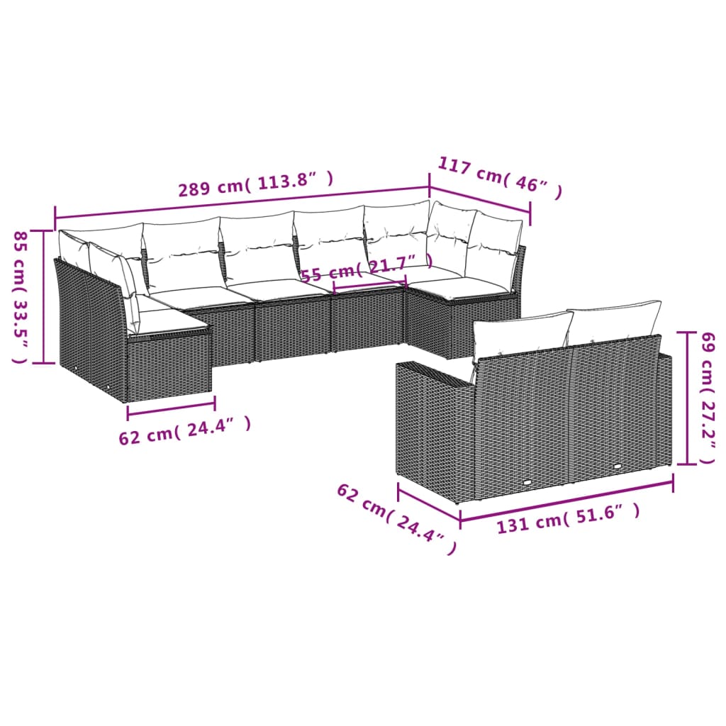 vidaXL Set mobilier de grădină cu perne, 9 piese, negru, poliratan vidaXL Set mobilier de grădină cu perne, 9 piese, negru, poliratan