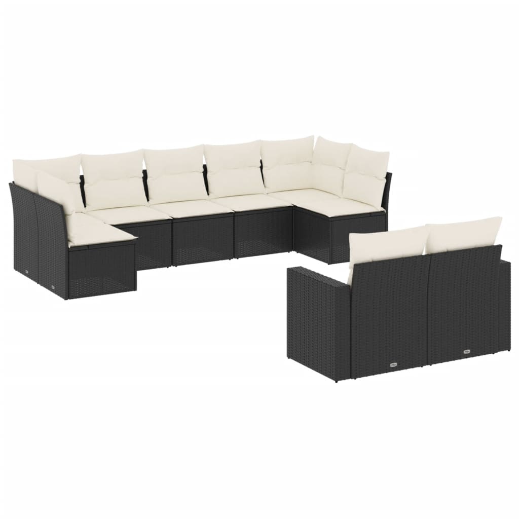 vidaXL Set mobilier de grădină cu perne, 9 piese, negru, poliratan