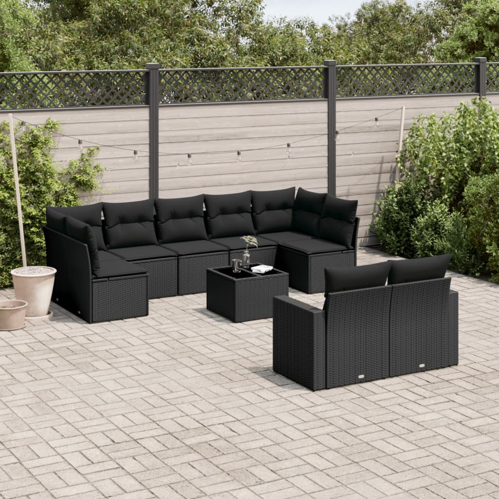 vidaXL Set canapele de grădină cu perne, 10 piese, negru, poliratan vidaXL Set canapele de grădină cu perne, 10 piese, negru, poliratan