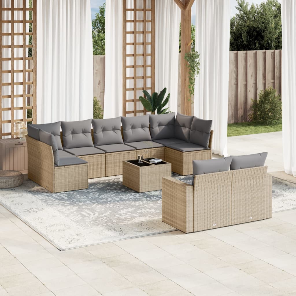 vidaXL Set canapele de grădină cu perne, 10 piese, bej, poliratan vidaXL Set canapele de grădină cu perne, 10 piese, bej, poliratan