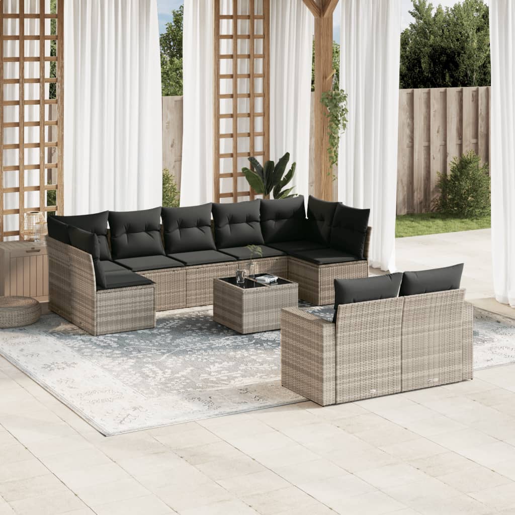 vidaXL Set canapele de grădină cu perne 10 piese gri deschis poliratan vidaXL Set canapele de grădină cu perne 10 piese gri deschis poliratan
