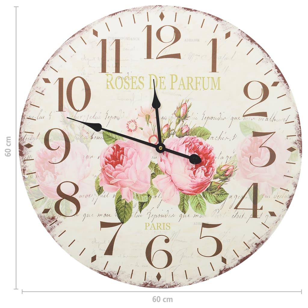 vidaXL Ceas de perete vintage, 60 cm, floare
