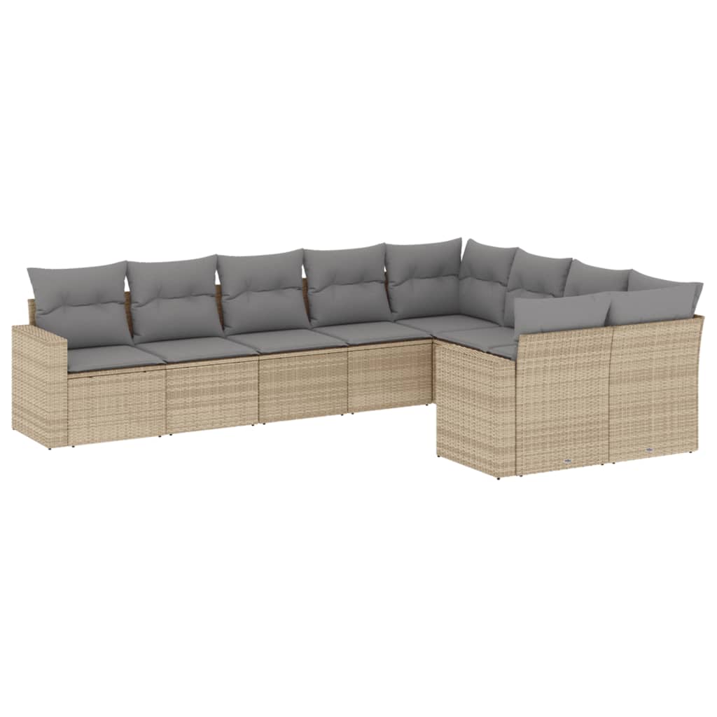 vidaXL Set canapele de grădină, 9 piese, cu perne, bej, poliratan
