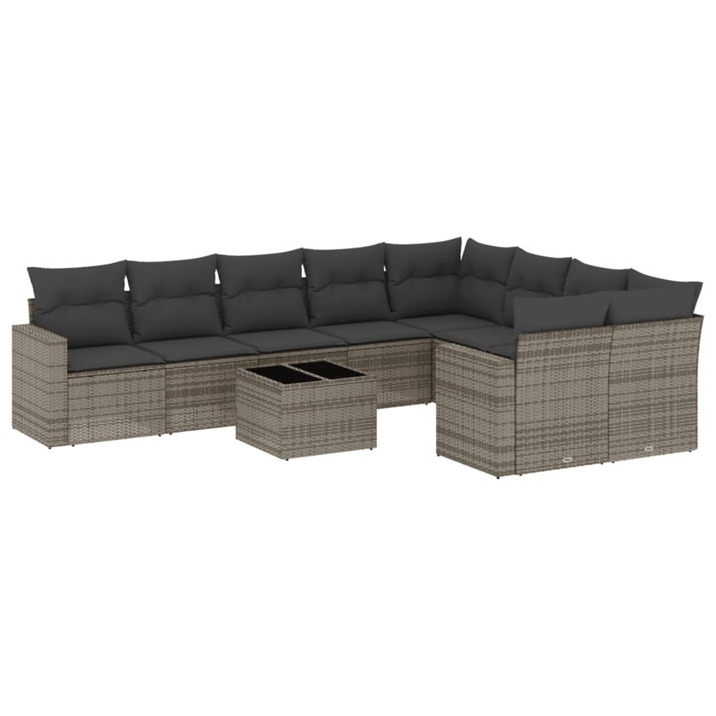 vidaXL Set mobilier de grădină cu perne, 10 piese, gri, poliratan vidaXL Set mobilier de grădină cu perne, 10 piese, gri, poliratan