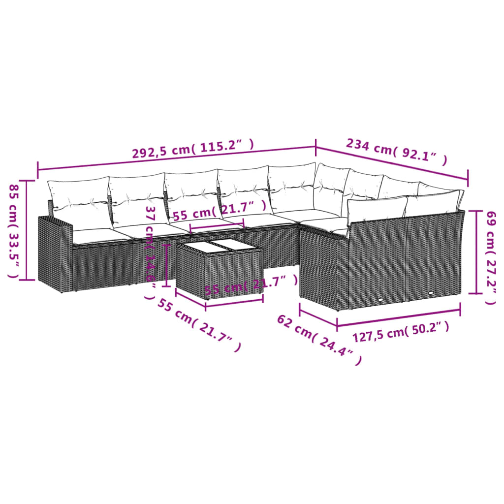 vidaXL Set mobilier de grădină cu perne, 10 piese, gri, poliratan vidaXL Set mobilier de grădină cu perne, 10 piese, gri, poliratan