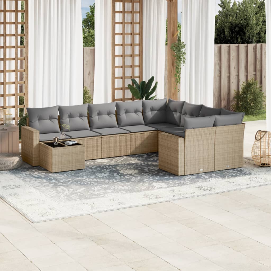 vidaXL Set canapele de grădină cu perne, 10 piese, bej, poliratan vidaXL Set canapele de grădină cu perne, 10 piese, bej, poliratan