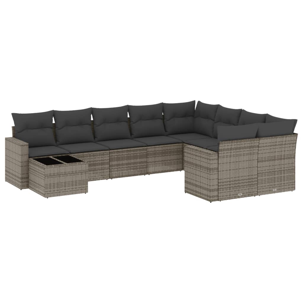vidaXL Set mobilier de grădină cu perne, 10 piese, gri, poliratan vidaXL Set mobilier de grădină cu perne, 10 piese, gri, poliratan