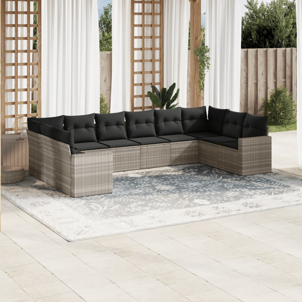 vidaXL Set canapele de grădină cu perne 10 piese gri deschis poliratan vidaXL Set canapele de grădină cu perne 10 piese gri deschis poliratan