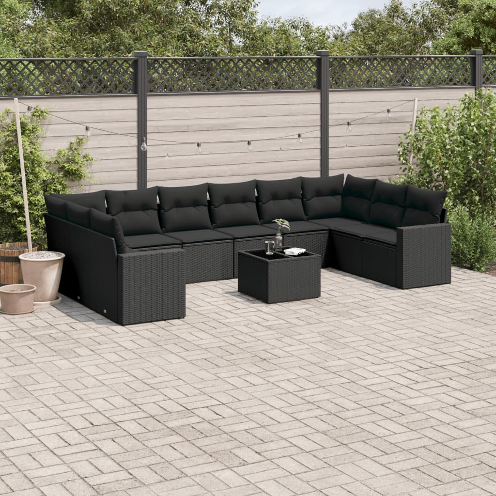 vidaXL Set canapele de grădină cu perne, 11 piese, negru, poliratan vidaXL Set canapele de grădină cu perne, 11 piese, negru, poliratan