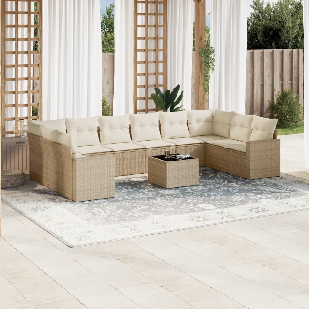 vidaXL Set canapele de grădină cu perne, 11 piese, bej, poliratan vidaXL Set canapele de grădină cu perne, 11 piese, bej, poliratan