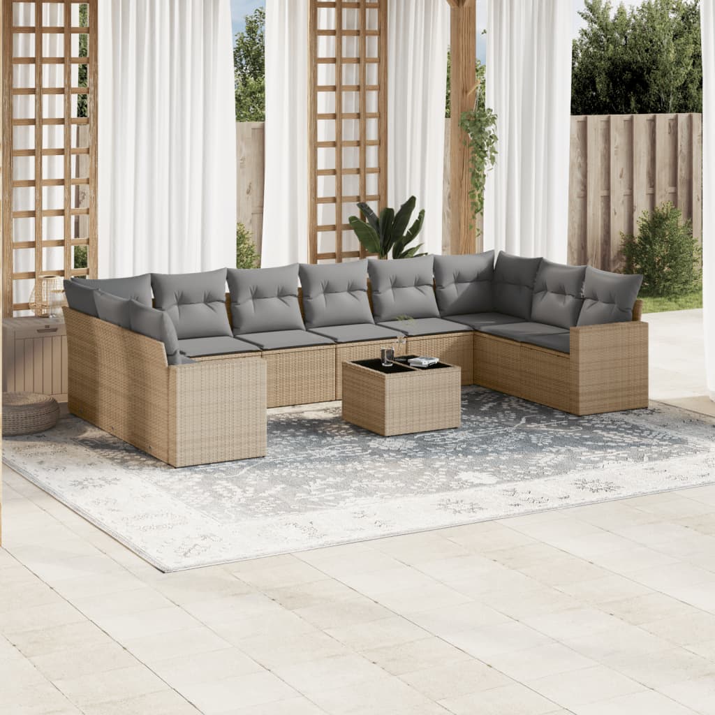 vidaXL Set canapele de grădină cu perne, 11 piese, bej, poliratan vidaXL Set canapele de grădină cu perne, 11 piese, bej, poliratan