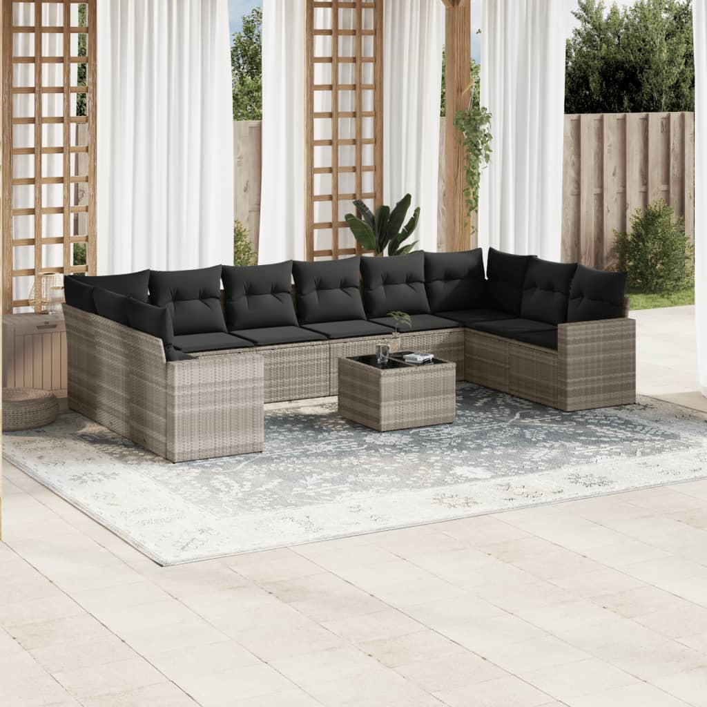 vidaXL Set canapele de grădină cu perne, 11 piese, gri, poliratan vidaXL Set canapele de grădină cu perne, 11 piese, gri, poliratan