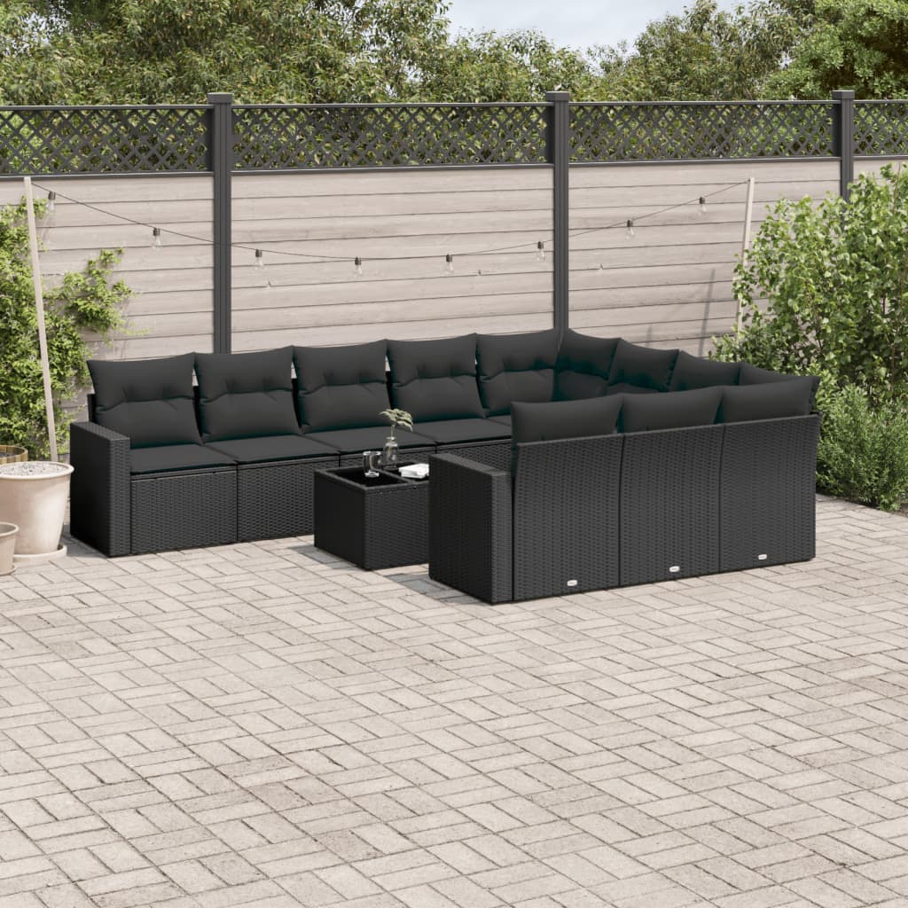 vidaXL Set canapele de grădină cu perne, 11 piese, negru, poliratan vidaXL Set canapele de grădină cu perne, 11 piese, negru, poliratan