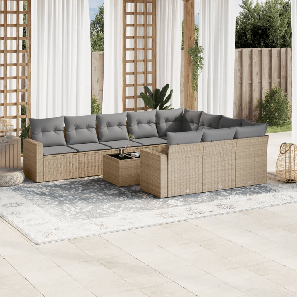vidaXL Set canapele de grădină cu perne, 11 piese, bej, poliratan vidaXL Set canapele de grădină cu perne, 11 piese, bej, poliratan