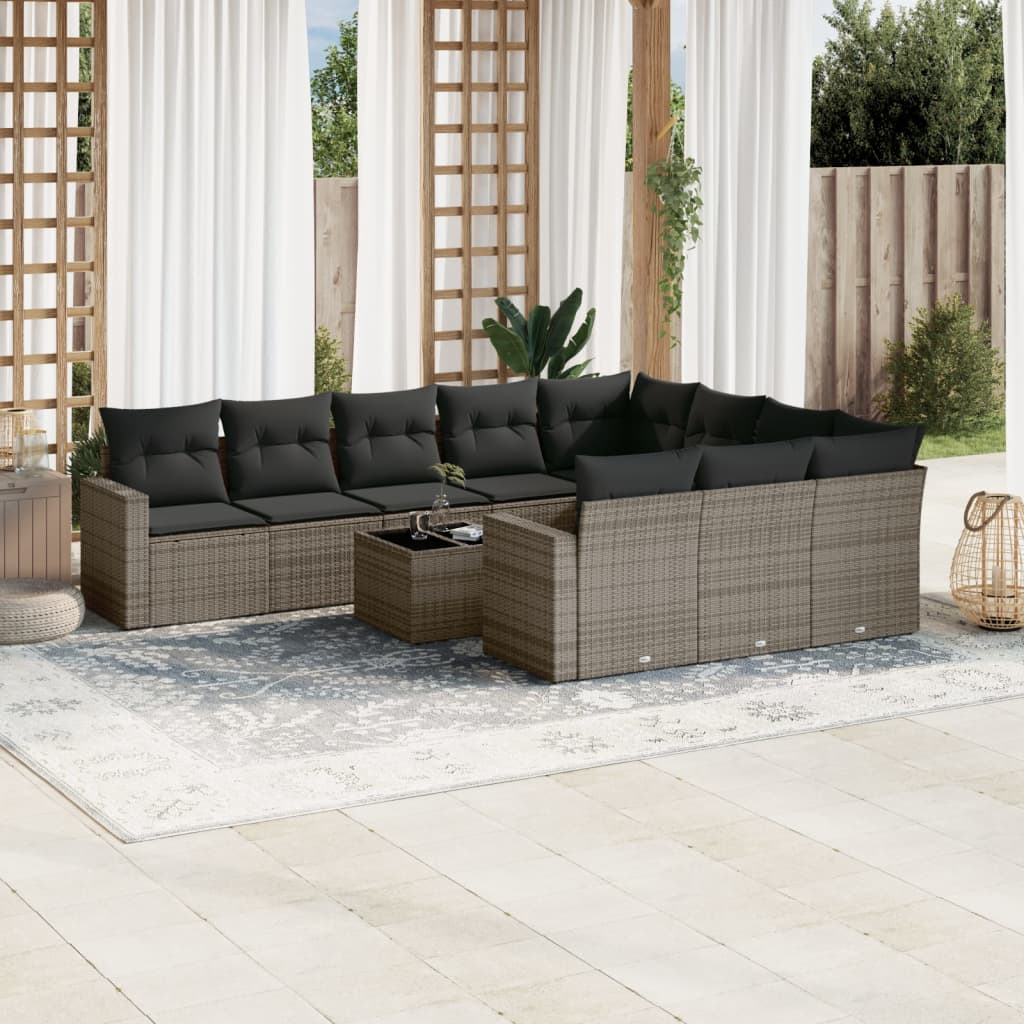 vidaXL Set canapele de grădină cu perne, 11 piese, gri, poliratan vidaXL Set canapele de grădină cu perne, 11 piese, gri, poliratan