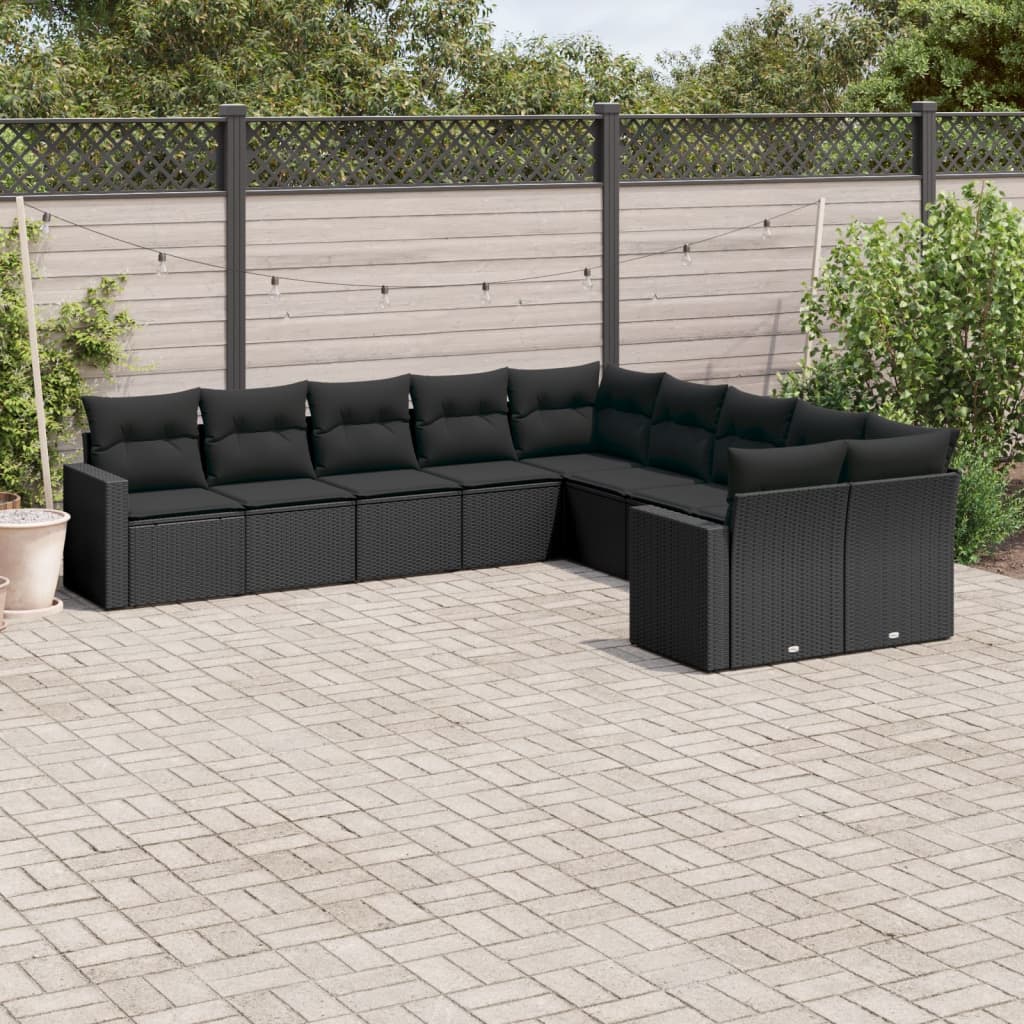 vidaXL Set canapele de grădină cu perne, 10 piese, negru, poliratan vidaXL Set canapele de grădină cu perne, 10 piese, negru, poliratan