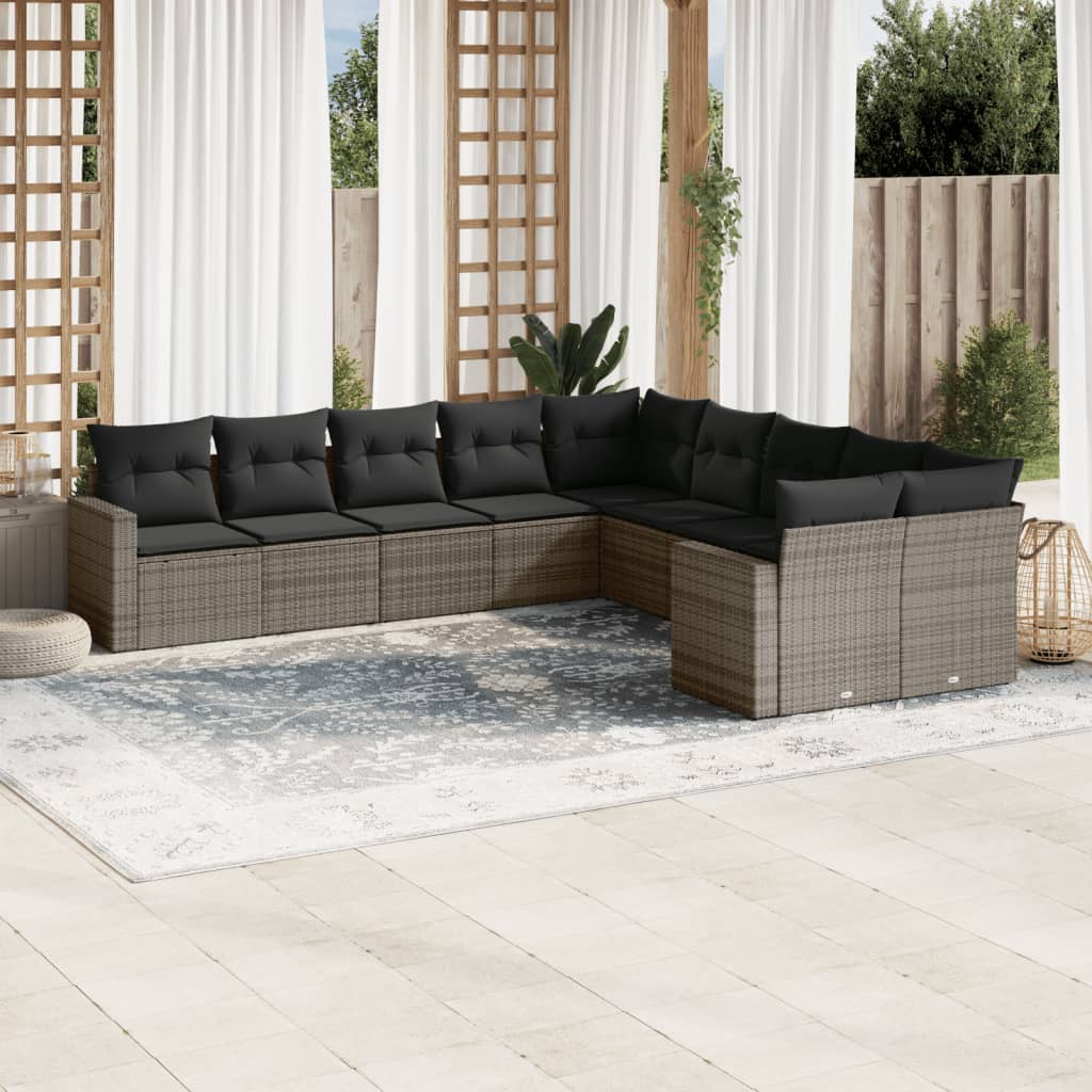 vidaXL Set mobilier de grădină cu perne, 10 piese, gri, poliratan vidaXL Set mobilier de grădină cu perne, 10 piese, gri, poliratan