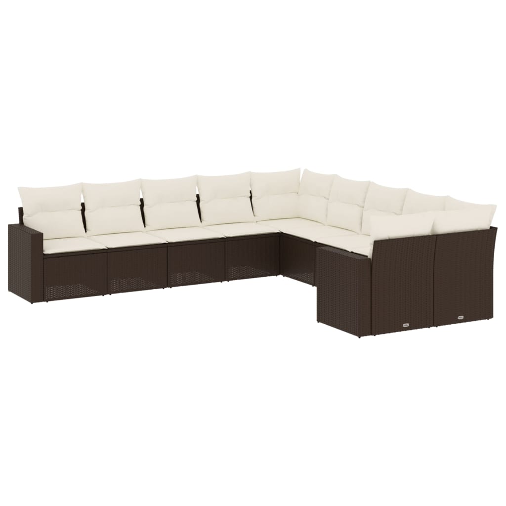 vidaXL Set canapele de grădină cu perne, 10 piese, maro, poliratan