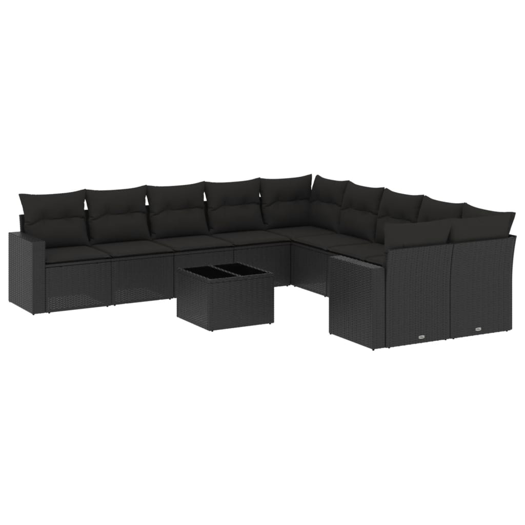 vidaXL Set canapele de grădină cu perne, 11 piese, negru, poliratan vidaXL Set canapele de grădină cu perne, 11 piese, negru, poliratan