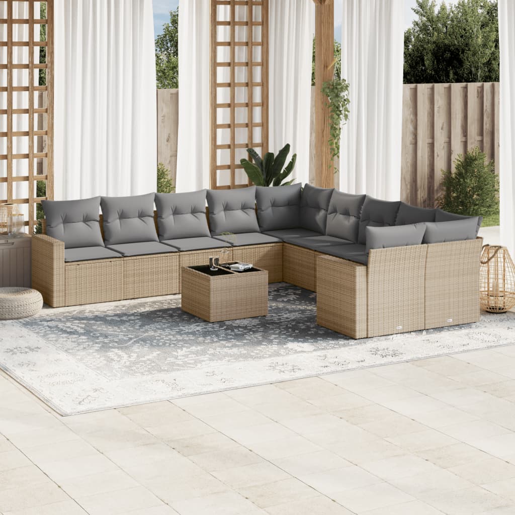 vidaXL Set canapele de grădină cu perne, 11 piese, bej, poliratan vidaXL Set canapele de grădină cu perne, 11 piese, bej, poliratan