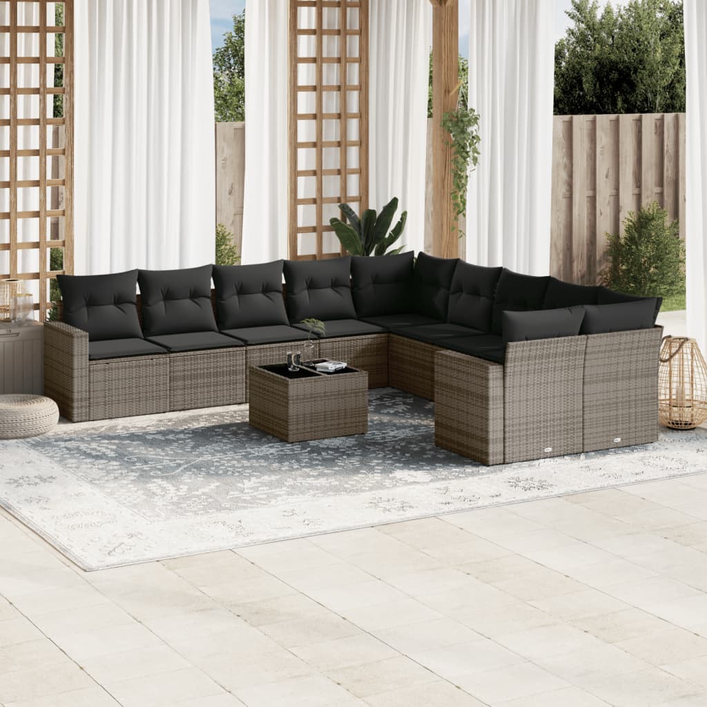 vidaXL Set canapele de grădină cu perne, 11 piese, gri, poliratan vidaXL Set canapele de grădină cu perne, 11 piese, gri, poliratan