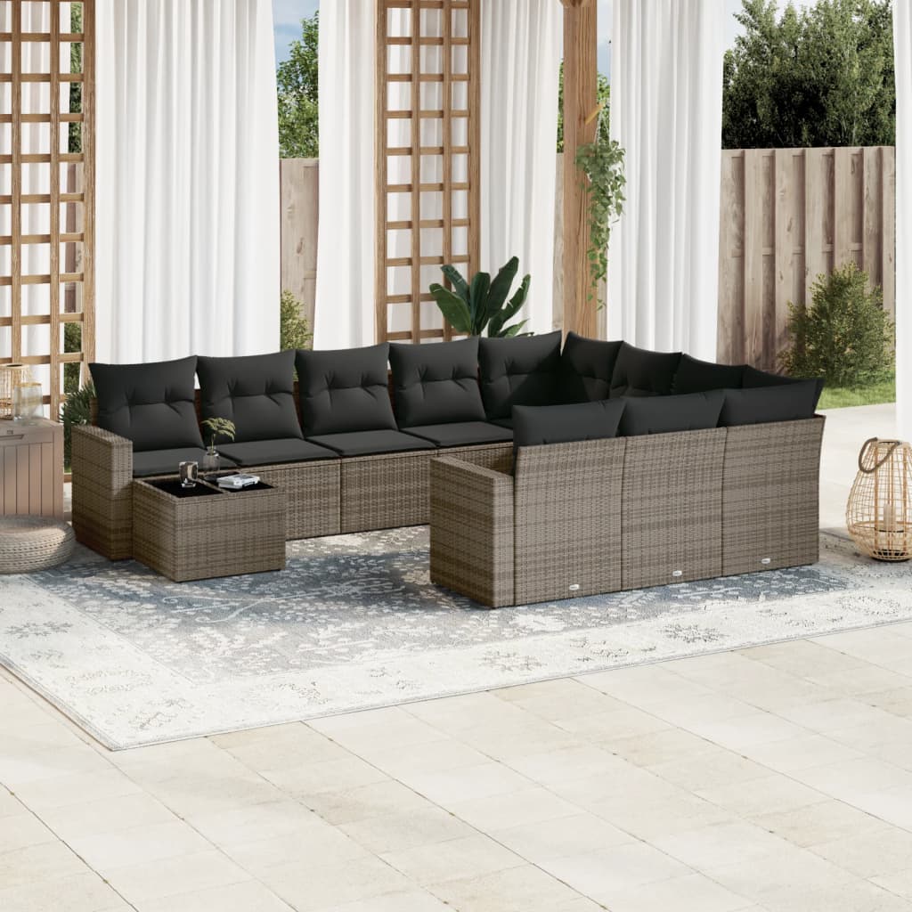 vidaXL Set canapele de grădină cu perne, 11 piese, gri, poliratan vidaXL Set canapele de grădină cu perne, 11 piese, gri, poliratan