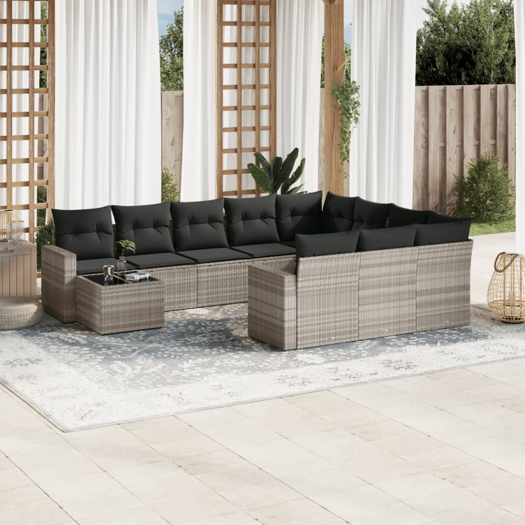 vidaXL Set canapele de grădină cu perne, 11 piese, gri, poliratan vidaXL Set canapele de grădină cu perne, 11 piese, gri, poliratan