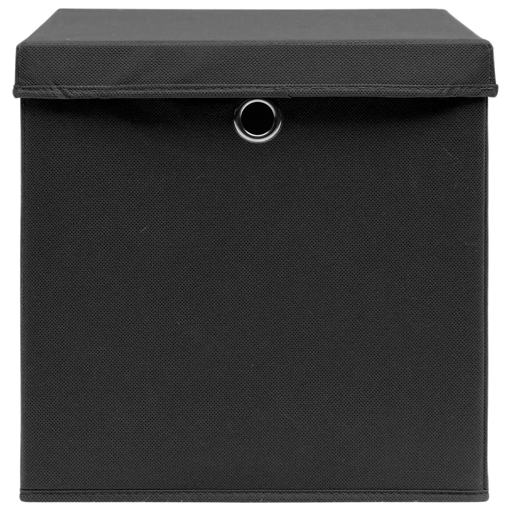 vidaXL Cutii depozitare cu capac, 4 buc., negru, 28x28x28 cm vidaXL Cutii depozitare cu capac, 4 buc., negru, 28x28x28 cm