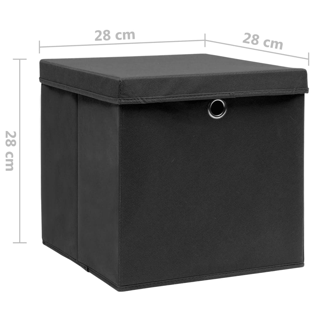 vidaXL Cutii depozitare cu capac, 4 buc., negru, 28x28x28 cm vidaXL Cutii depozitare cu capac, 4 buc., negru, 28x28x28 cm