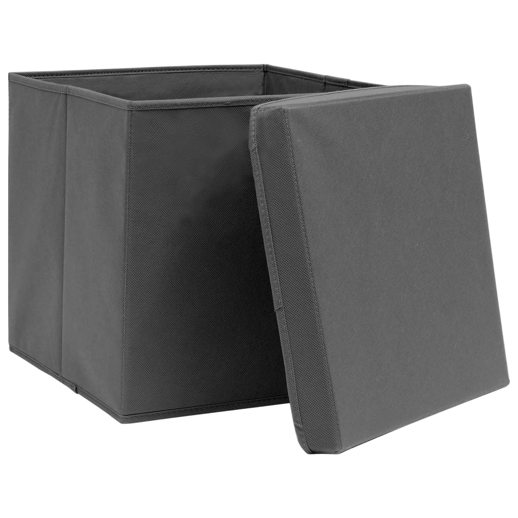 vidaXL Cutii depozitare cu capac, 4 buc., gri, 28x28x28 cm vidaXL Cutii depozitare cu capac, 4 buc., gri, 28x28x28 cm