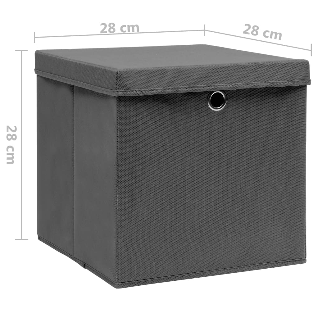vidaXL Cutii depozitare cu capac, 4 buc., gri, 28x28x28 cm vidaXL Cutii depozitare cu capac, 4 buc., gri, 28x28x28 cm