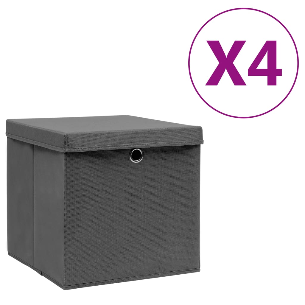vidaXL Cutii depozitare cu capac, 4 buc., gri, 28x28x28 cm vidaXL Cutii depozitare cu capac, 4 buc., gri, 28x28x28 cm