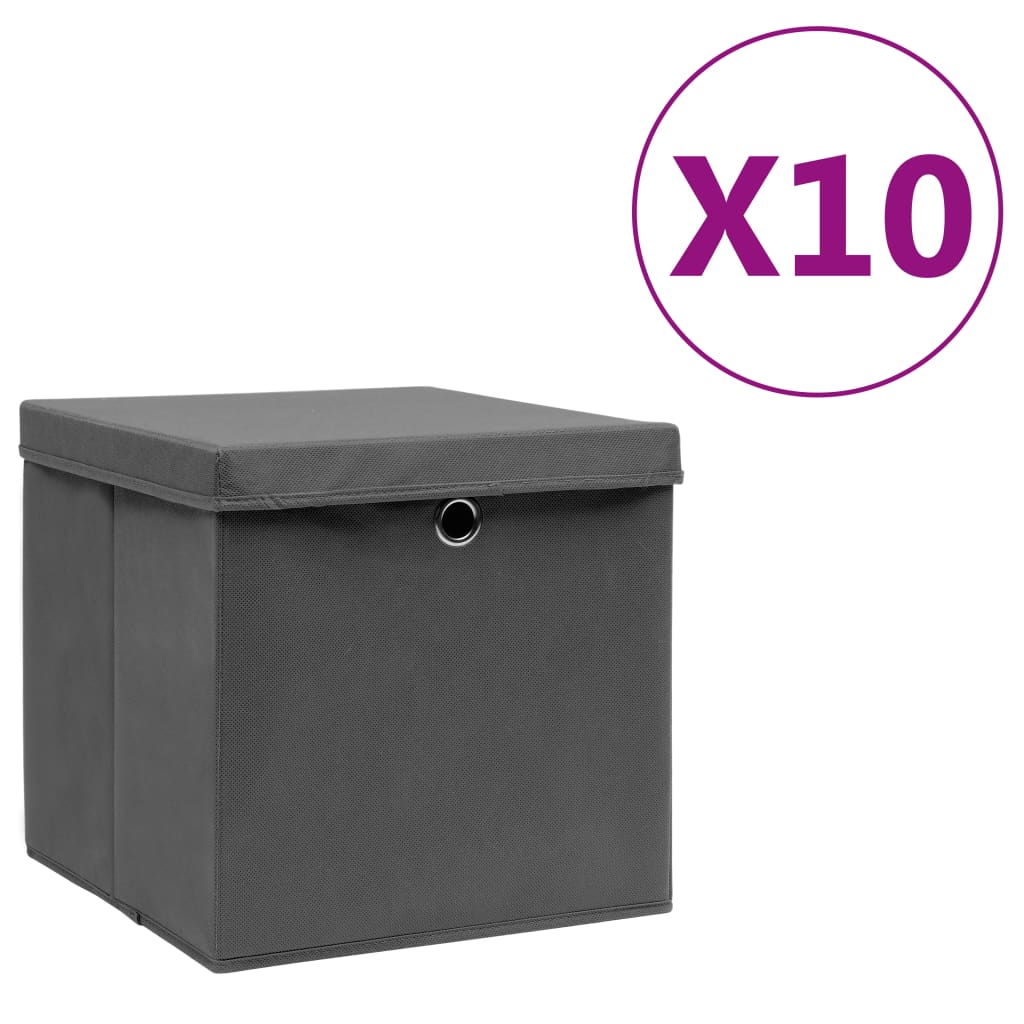 vidaXL Cutii depozitare cu capac, 4 buc., gri, 28x28x28 cm vidaXL Cutii depozitare cu capac, 4 buc., gri, 28x28x28 cm