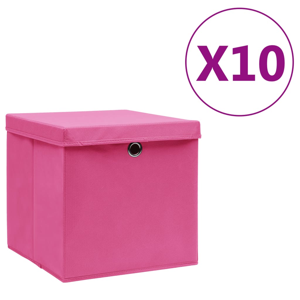 vidaXL Cutii depozitare cu capace, 10 buc., roz, 28x28x28 cm vidaXL Cutii depozitare cu capace, 10 buc., roz, 28x28x28 cm