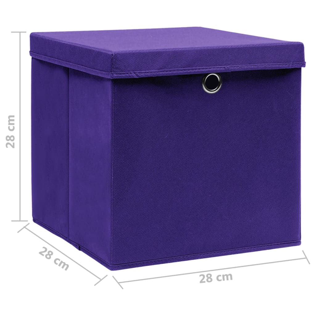 vidaXL Cutii depozitare cu capace, 4 buc., violet, 28x28x28 cm vidaXL Cutii depozitare cu capace, 4 buc., violet, 28x28x28 cm