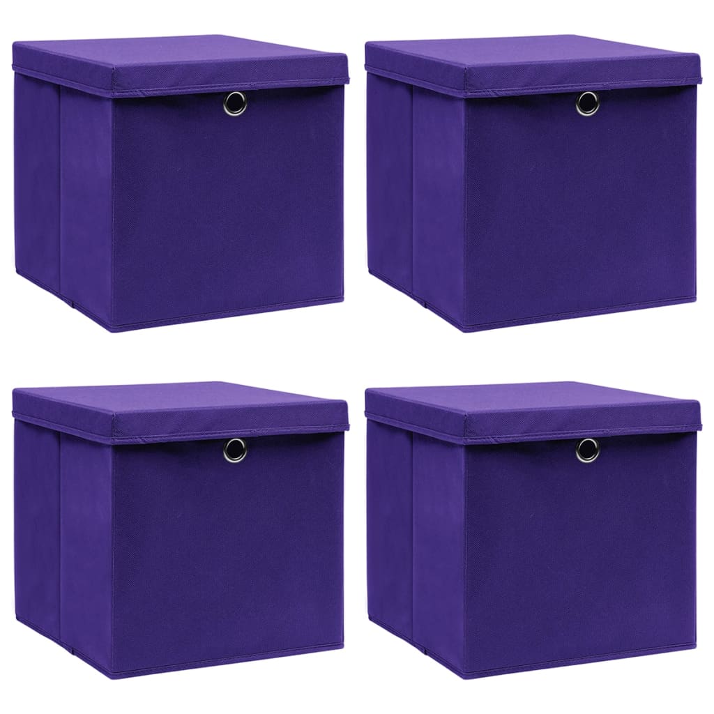 vidaXL Cutii depozitare cu capace, 4 buc., violet, 28x28x28 cm vidaXL Cutii depozitare cu capace, 4 buc., violet, 28x28x28 cm