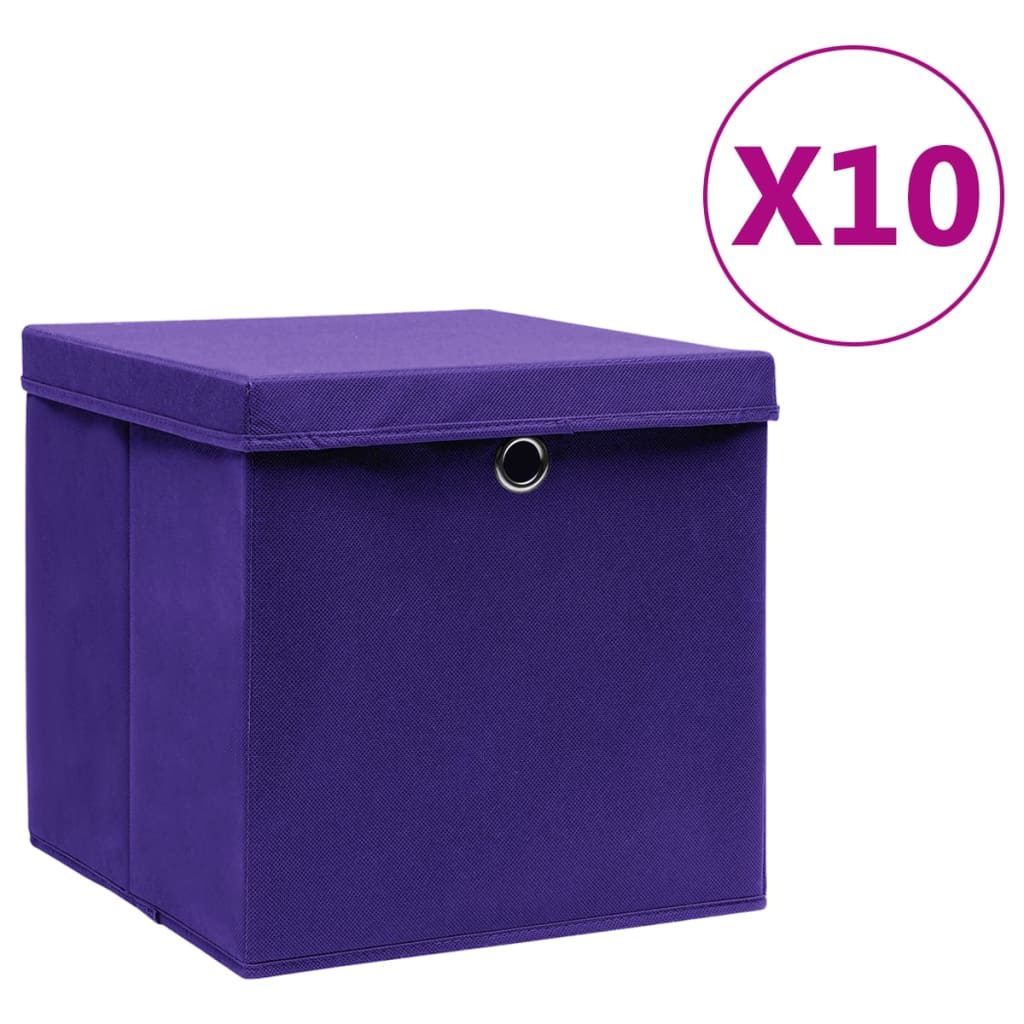 vidaXL Cutii depozitare cu capace, 10 buc., violet, 28x28x28 cm vidaXL Cutii depozitare cu capace, 10 buc., violet, 28x28x28 cm