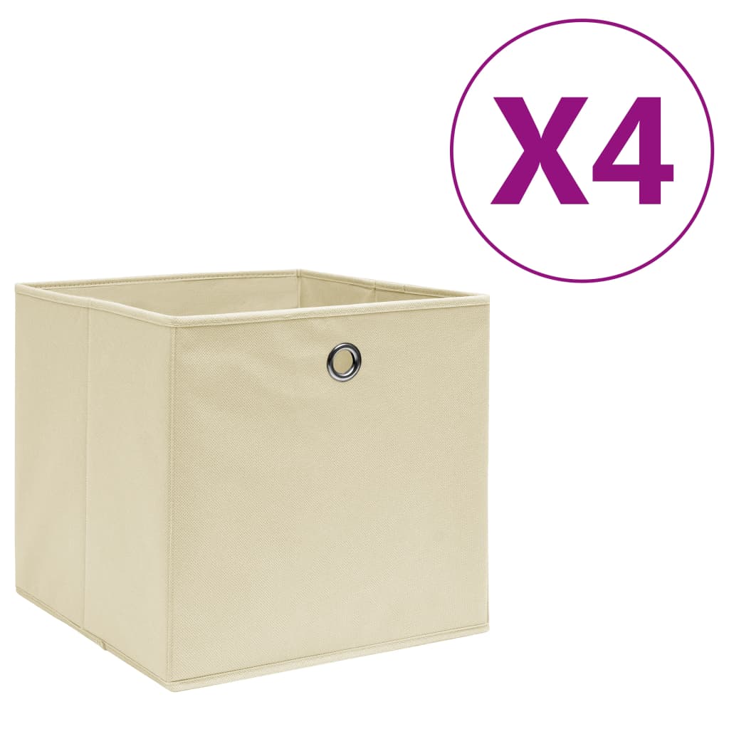 vidaXL Cutii de depozitare, 4 buc., crem, 28x28x28 cm, textil nețesut vidaXL Cutii de depozitare, 4 buc., crem, 28x28x28 cm, textil nețesut