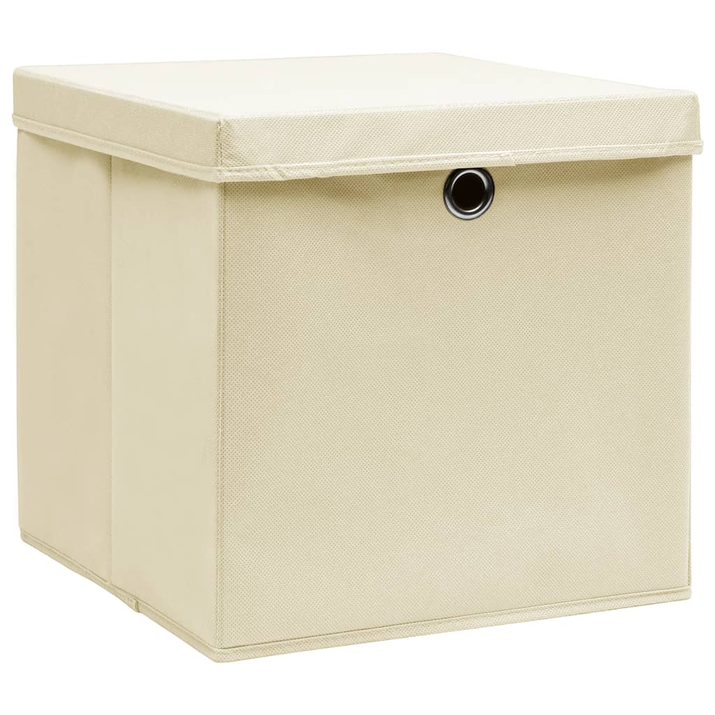 vidaXL Cutii depozitare cu capace, 4 buc., crem, 28x28x28 cm vidaXL Cutii depozitare cu capace, 4 buc., crem, 28x28x28 cm