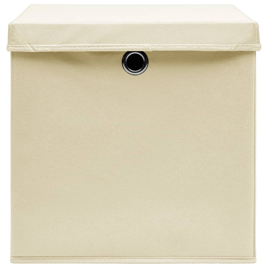vidaXL Cutii depozitare cu capace, 10 buc., crem, 28x28x28 cm vidaXL Cutii depozitare cu capace, 10 buc., crem, 28x28x28 cm