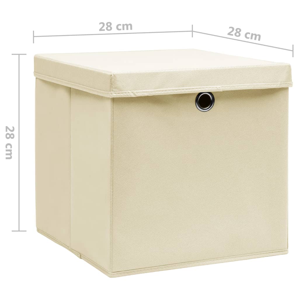 vidaXL Cutii depozitare cu capace, 10 buc., crem, 28x28x28 cm vidaXL Cutii depozitare cu capace, 10 buc., crem, 28x28x28 cm