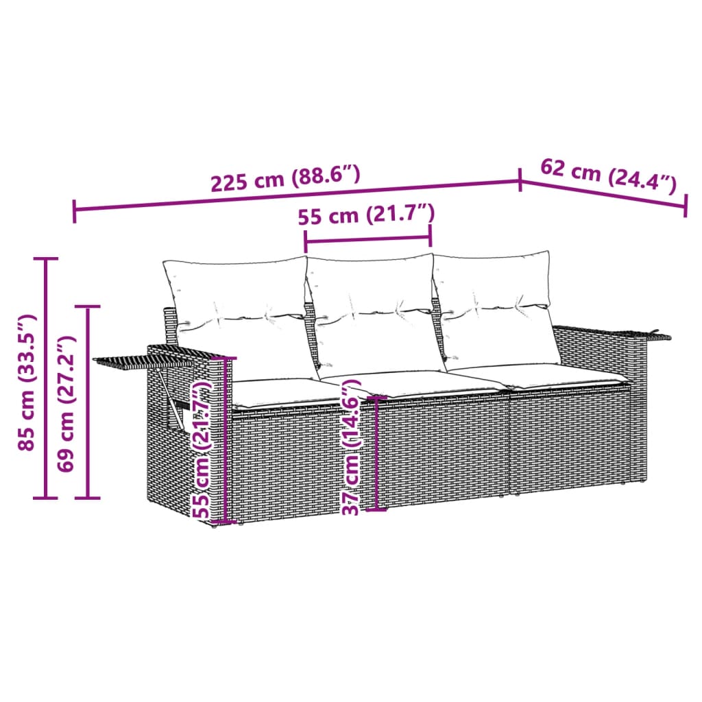 vidaXL Set canapele de grădină cu perne, 3 piese gri deschis poliratan