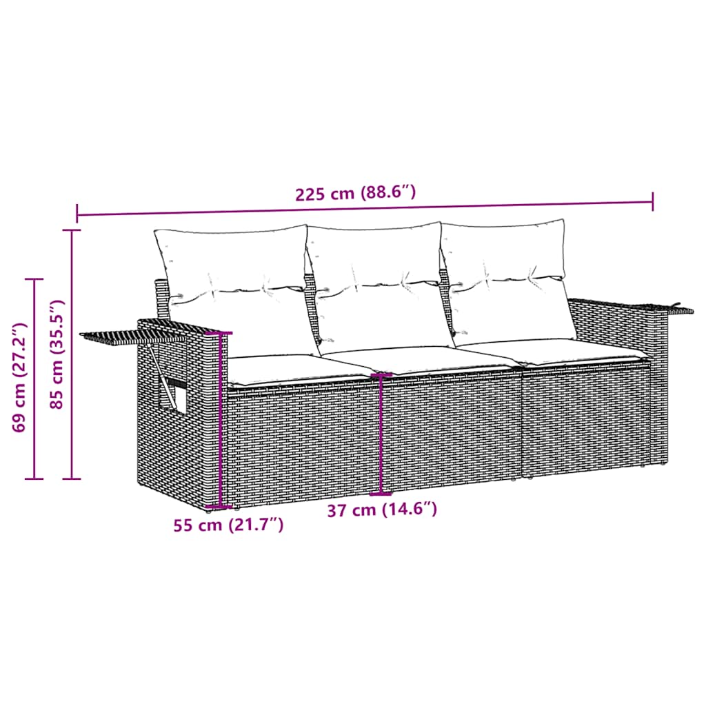 vidaXL Set canapele de grădină cu perne, 3 piese, maro, poliratan vidaXL Set canapele de grădină cu perne, 3 piese, maro, poliratan