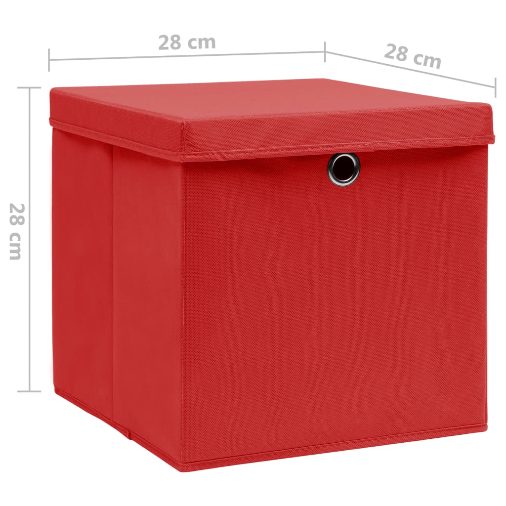 vidaXL Cutii depozitare cu capace, 10 buc., roșu, 28x28x28 cm vidaXL Cutii depozitare cu capace, 10 buc., roșu, 28x28x28 cm