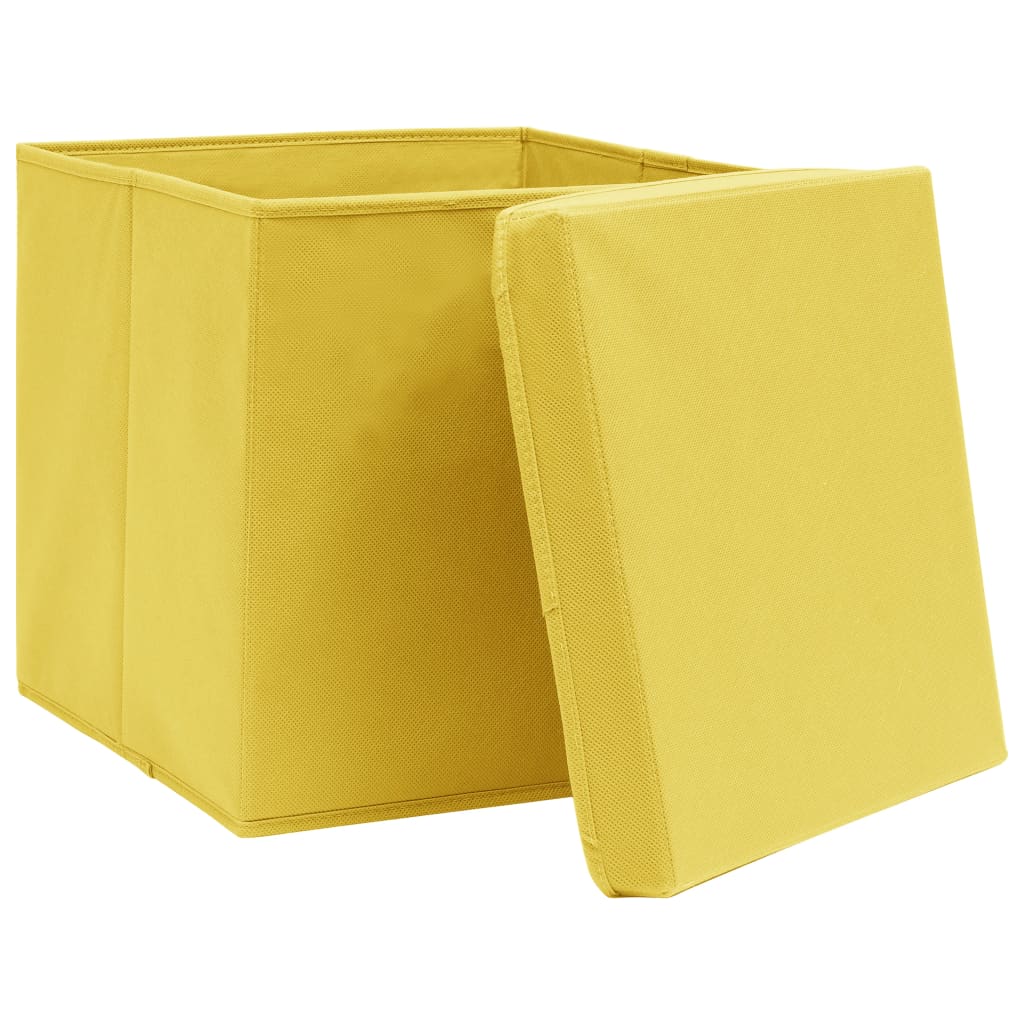 vidaXL Cutii depozitare cu capace, 10 buc., galben, 28x28x28 cm vidaXL Cutii depozitare cu capace, 10 buc., galben, 28x28x28 cm