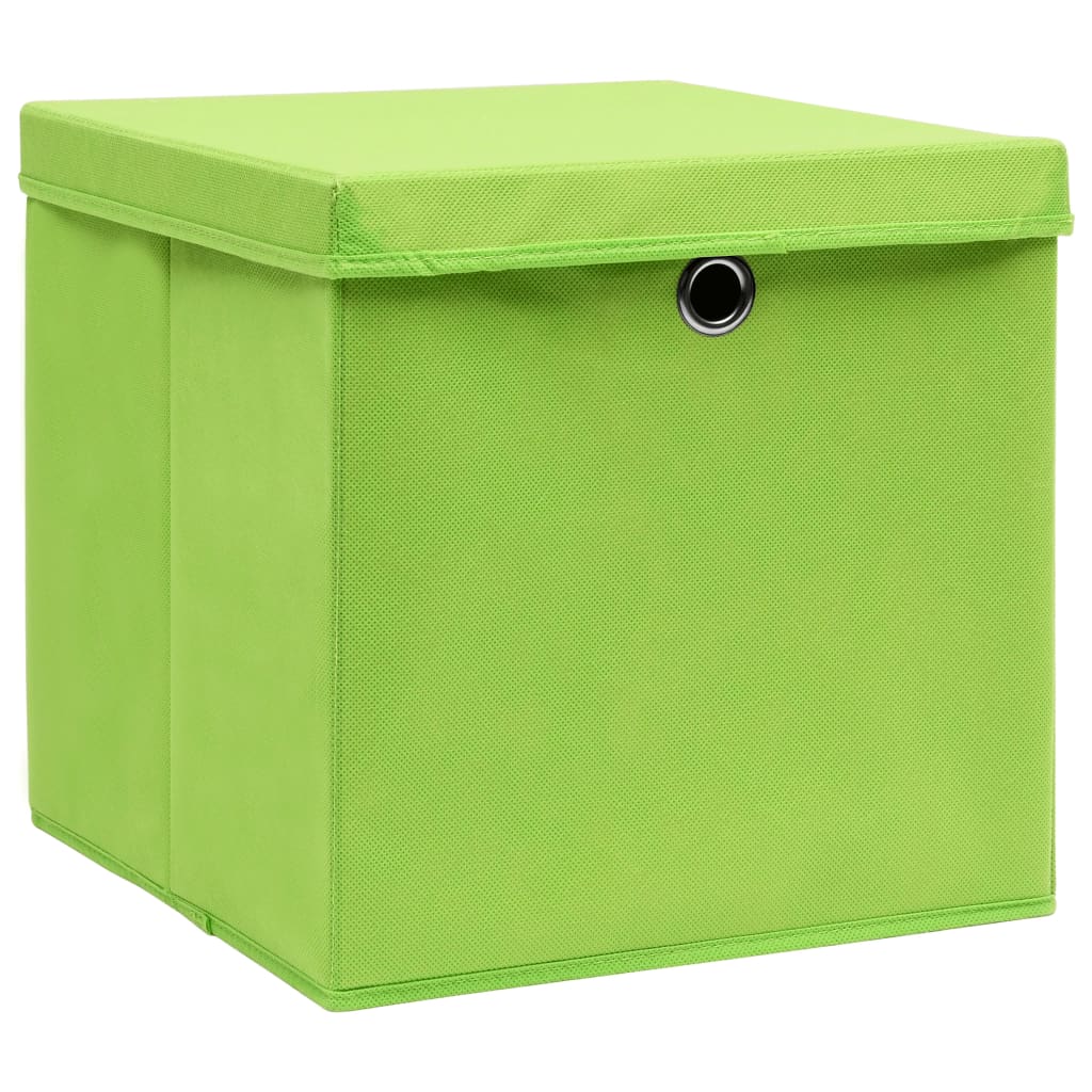 vidaXL Cutii depozitare cu capac, 4 buc., verde, 28x28x28 cm