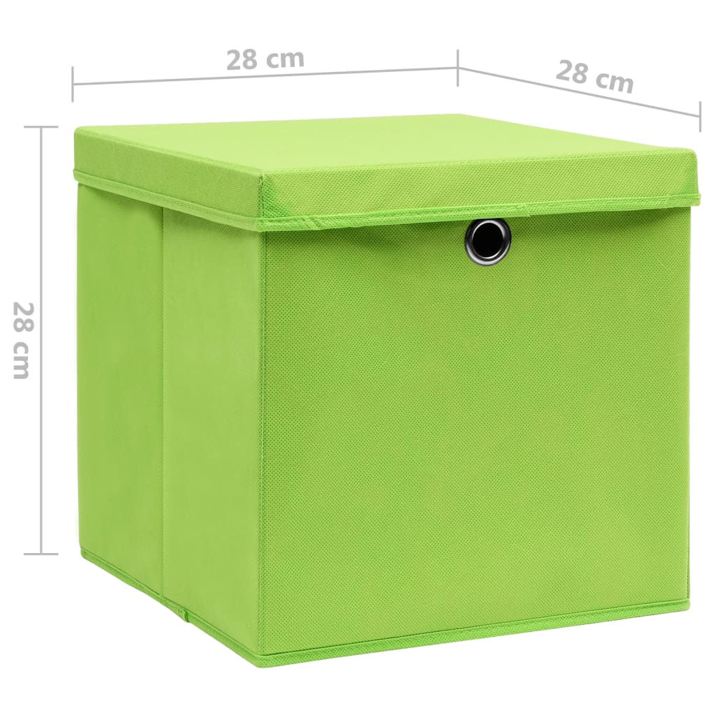 vidaXL Cutii depozitare cu capac, 4 buc., verde, 28x28x28 cm