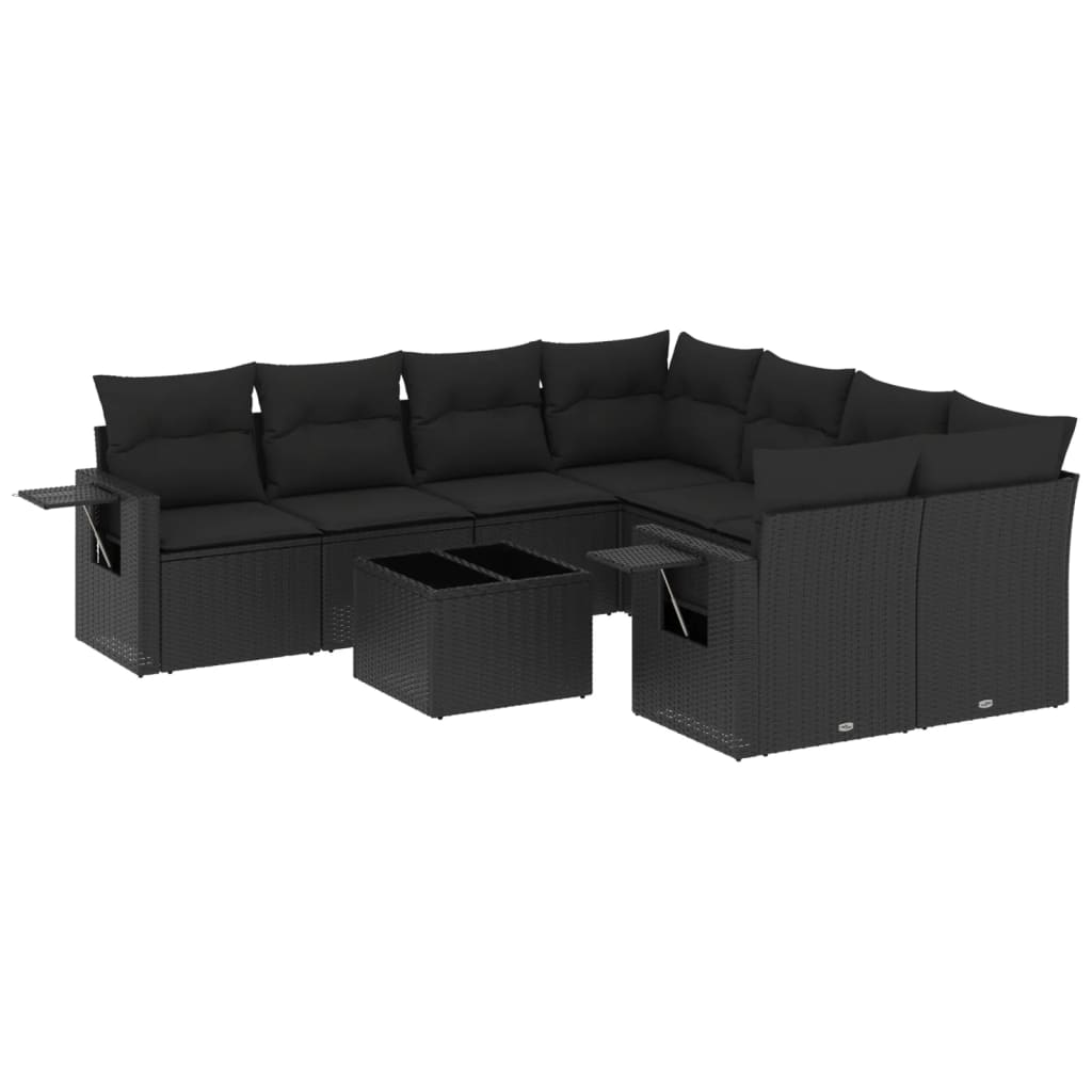vidaXL Set mobilier de grădină cu perne, 9 piese, negru, poliratan