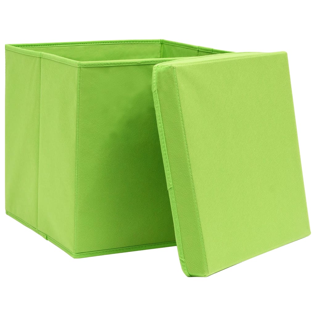 vidaXL Cutii depozitare cu capace, 10 buc., verde, 28x28x28 cm vidaXL Cutii depozitare cu capace, 10 buc., verde, 28x28x28 cm
